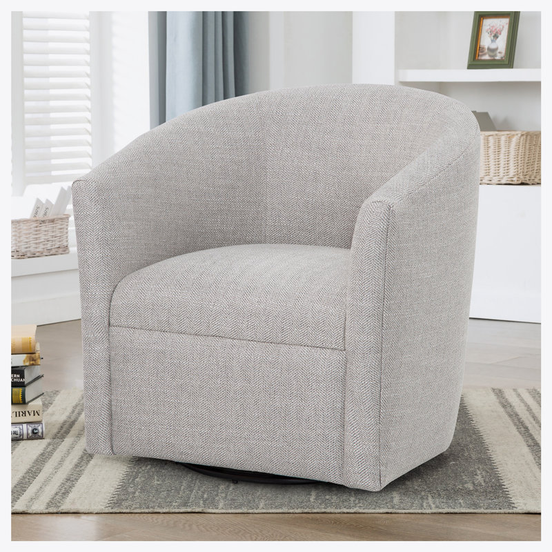 Zaria Upholstered Swivel Barrel Chair, Beige Polyester Blend
