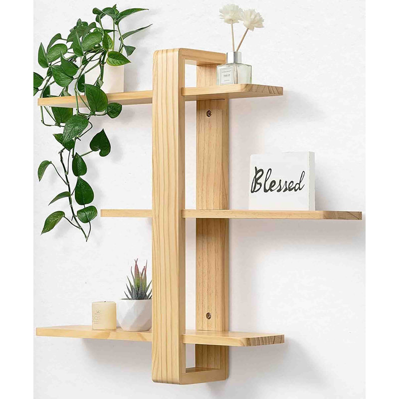 3 Piece Solid Wood Floating Shelf, Natural