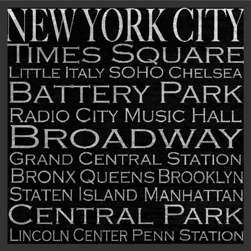 New York City Typographie Repères - Cadre photo, impression d'art textuel sur papier