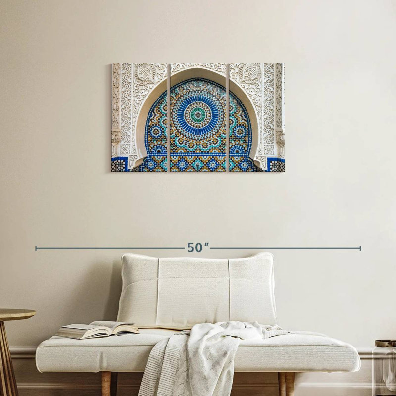 Ensemble de 3 carreaux marocains sur toile, H 33 po x l 20 po x P 1,25 po