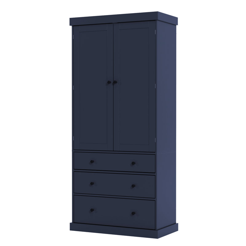 Armoire de cuisine haute de style rustique bleu, 195 cm (77 po), meuble de rangement autoportant avec étagères réglables, 8 portes et 3 tiroirs pour une organisation optimale de la cuisine.