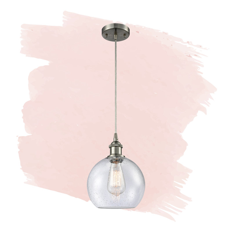 Luminaire suspendu sphère 1 lumière Baptista, Nickel satiné brossé, Ampoule DEL 6 watts Vinage, Blanc mat à bulles