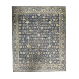 Neo Oriental Hand Knotted Wool Green/Navy Blue Area Rug