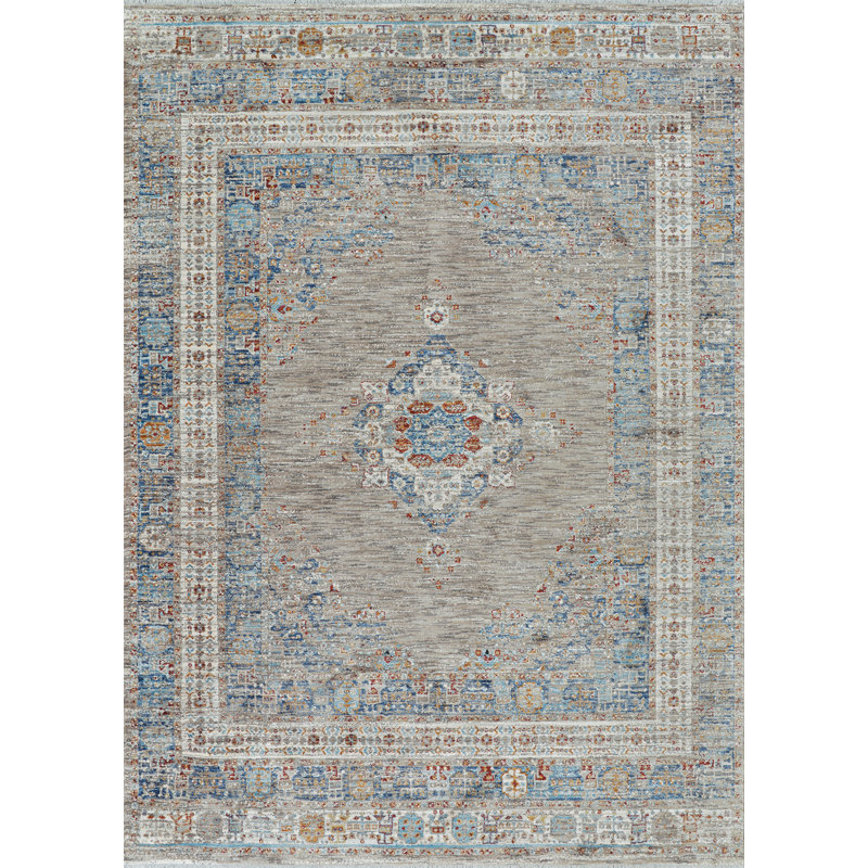 Tapis bleu frangé Mizic, Rectangle 5 pi 3 po x 7 pi 6 po