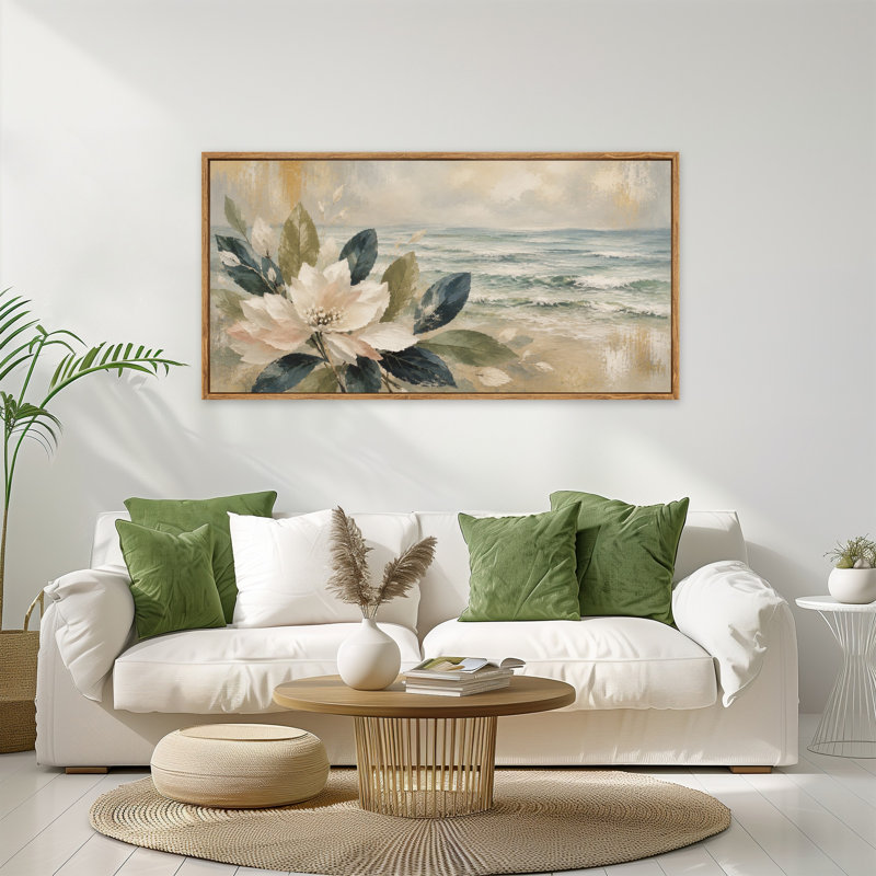 "Coastal Blossom" par Ocean Waves, reproduction d'art sur toile encadrée, paysage panoramique naturel pour le salon, la chambre à coucher et le bureau
