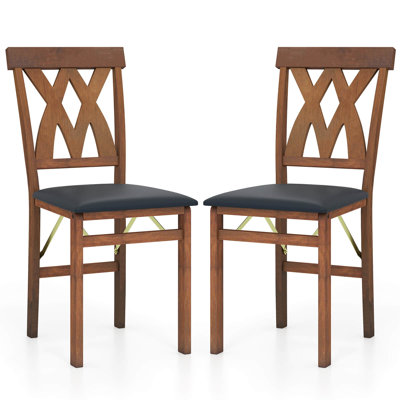 Folding Kitchen Chairs with Rubber Wood Frame Padded Seat PVC Leather