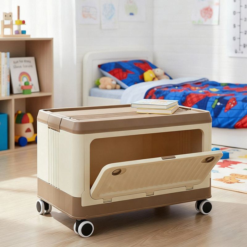 Plastic Storage Box with Wheels & Lid, Brown, 33.5" H x 54" W x 36" D