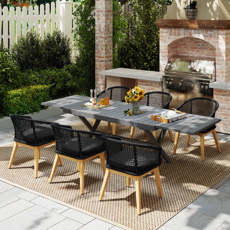 Ensemble de salle à manger d'extérieur 7 pièces comprenant 1 table à manger en aluminium et 6 fauteuils
