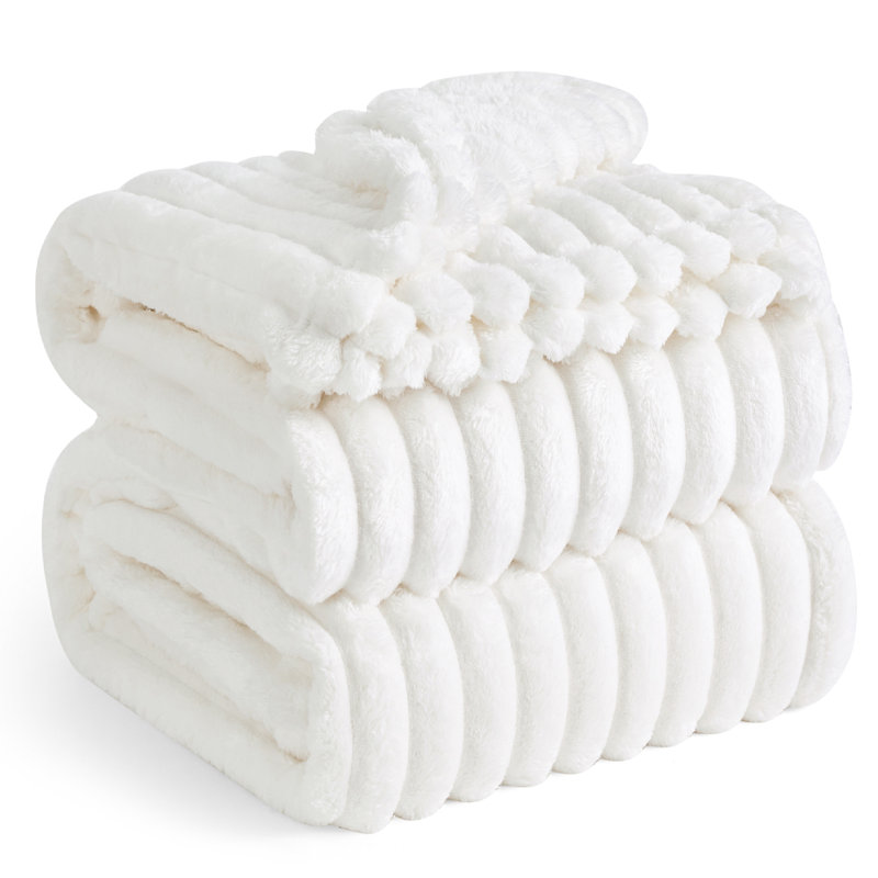 Bedsure Super Soft Fleece Blanket with Classic Stripe Pattern, White Classic Stripe, King