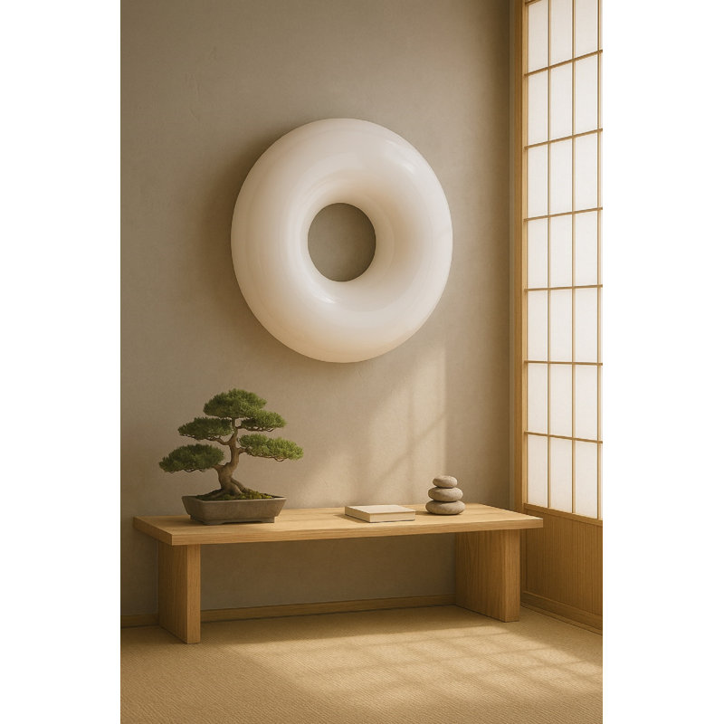 Art mural cercle de fer blanc, H 5 po x l 22 po x P 22 po, Blanc