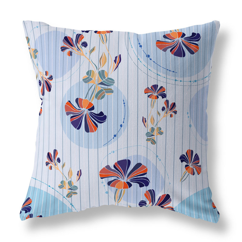 Coussin décoratif réversible intérieur / extérieur Circular Garden, H 26 po x l 26 po, Bleu / orange / multicolore