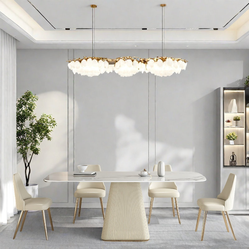 Light luxury light rock slab dining table set, 29.52"H x 55.11"L x 31.49"W