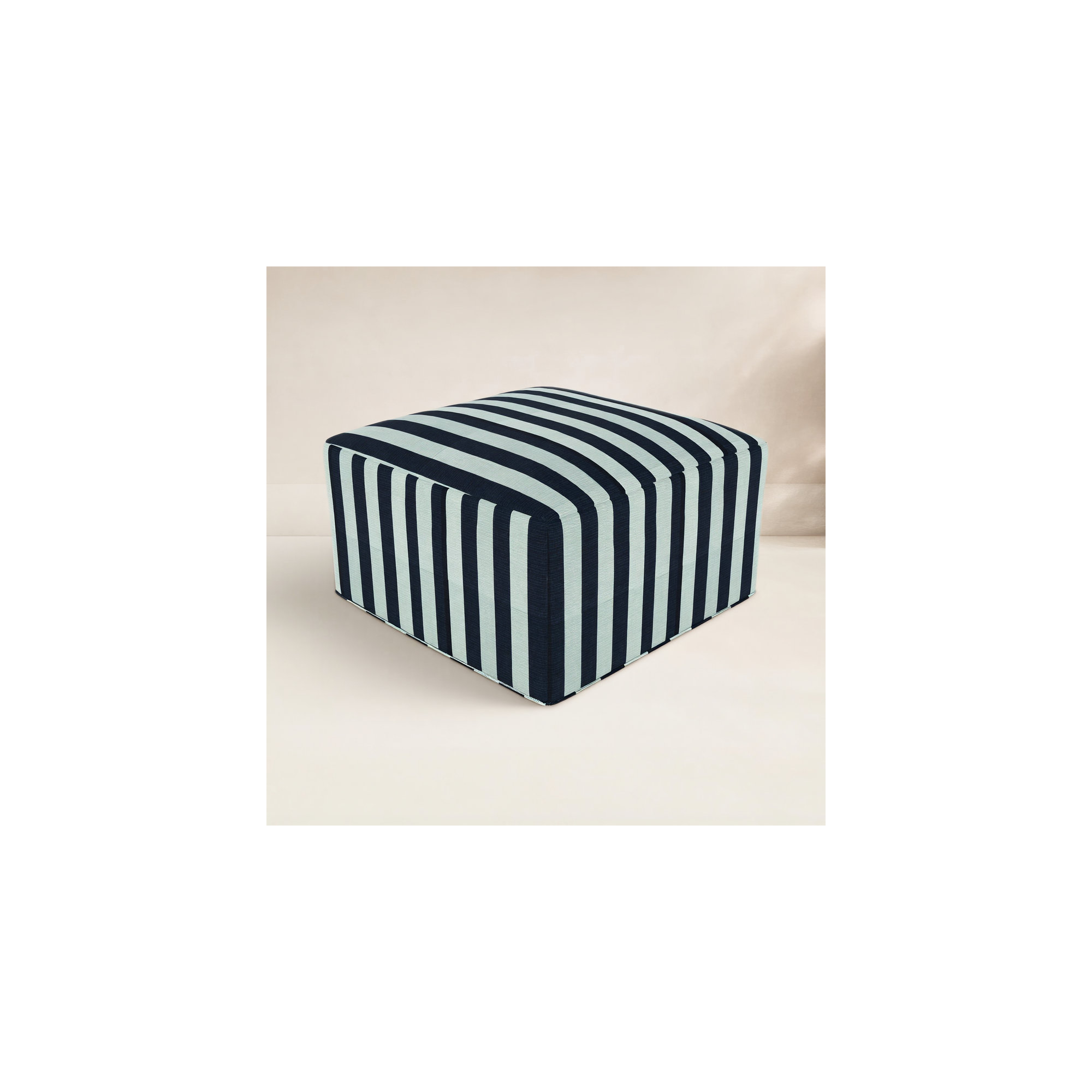 Praia Sunbrella® Outdoor Ottoman, Expressive Mist Striped Sunbrella®, 16" H x 29" W x 29" D