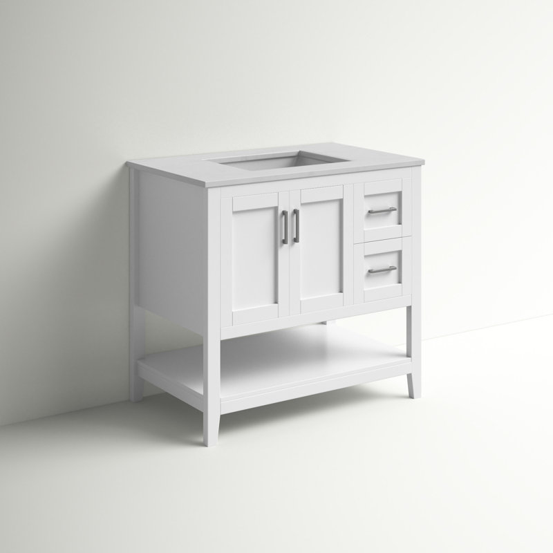 Scottsbluff 36'' Single Bathroom Vanity with Engineered Marble Top, White