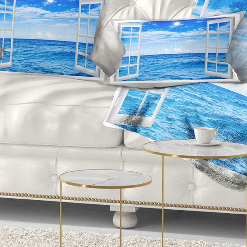 Coussin décoratif imprimé fenêtre et bleu