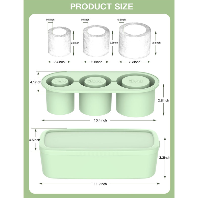 Ice Cube Tray For Tumbler Cup 30Oz-40Oz, 3 Pcs Silicone Cylinder Ice Mould With Lid And Bin For Freezer, Easy Fill And Release Ice Maker For Whiskey, Cocktail BPA-Free