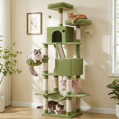 81.1" Cat Tree with 13 Scratching Posts, Multi-Level Plush Cat Condo