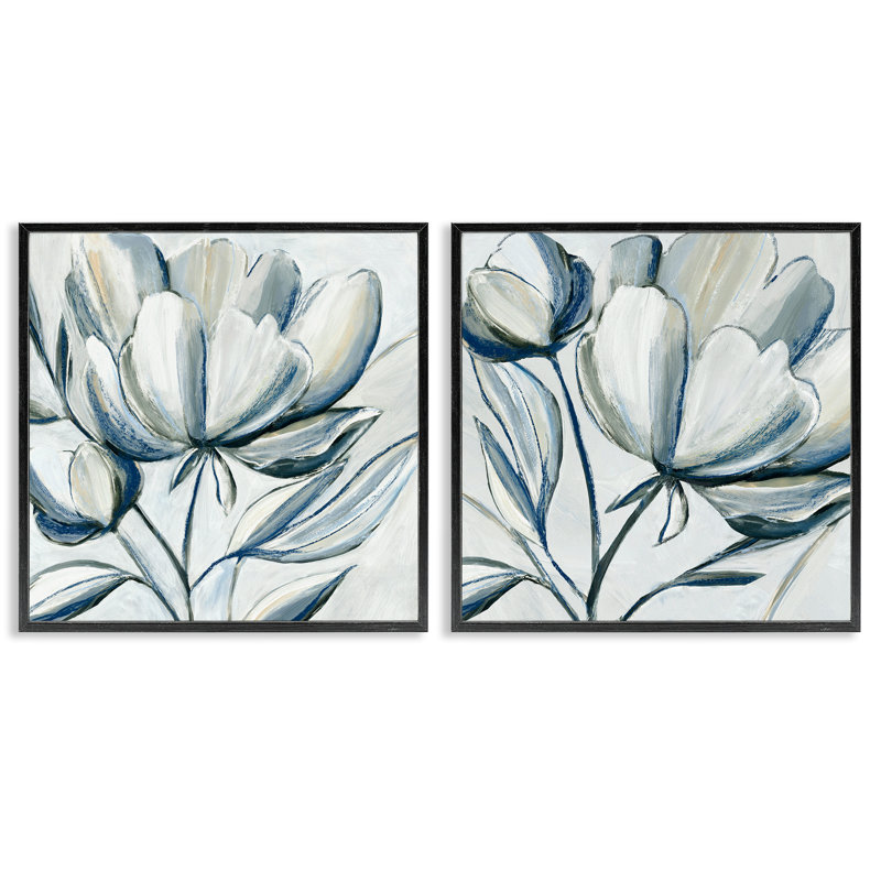 Ensemble de 2 giclées encadrées de tulipes grises brossées, design par Hannah Dawson, H 17 po x l 17 po