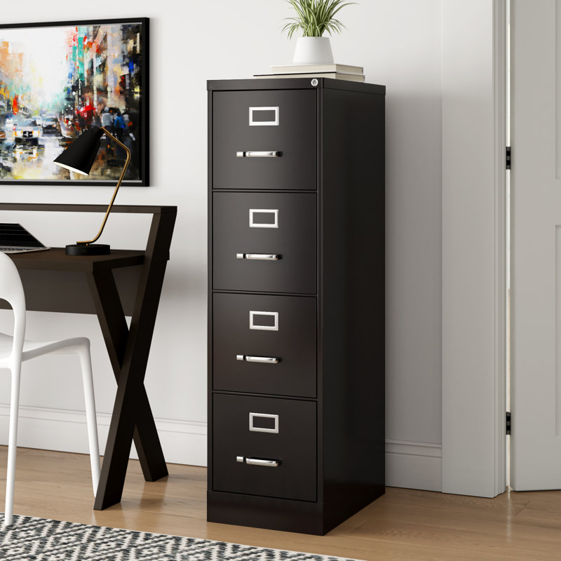 Black Metal 4-Drawer Lockable Vertical Filing Cabinet