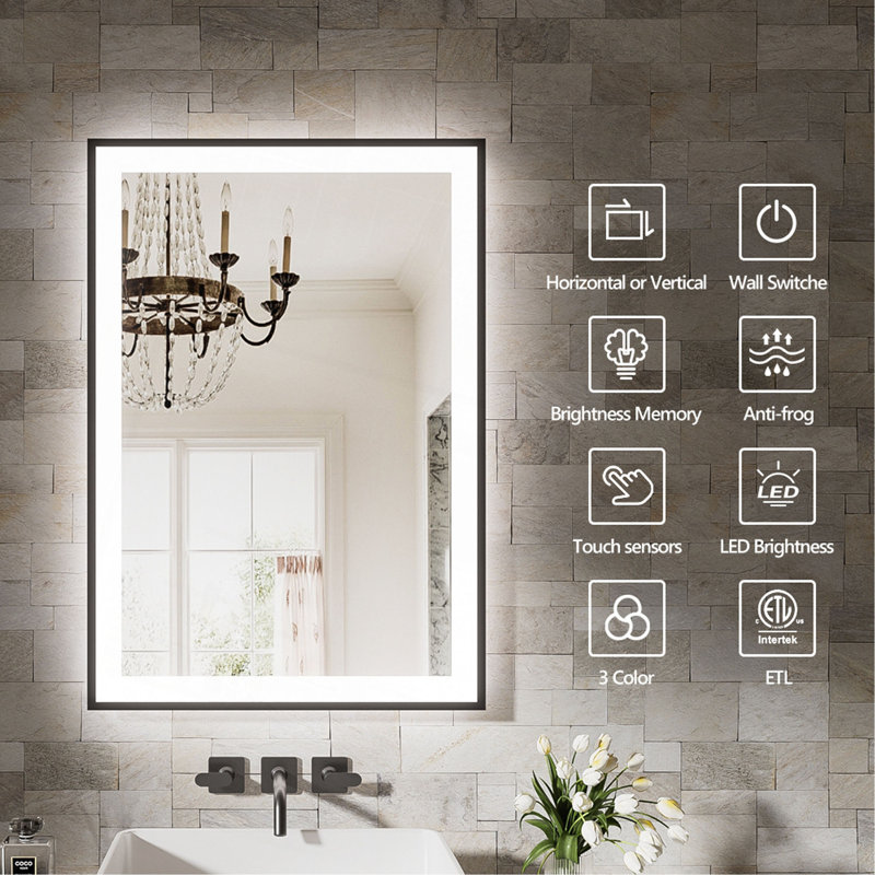 Miroir de salle de bain sans cadre à DEL, miroir intelligent, 40 po x 72 po