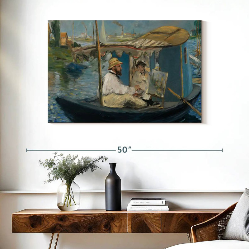 Leisha Claude Monet dans son bateau-atelier, H 26 po x l 39 po