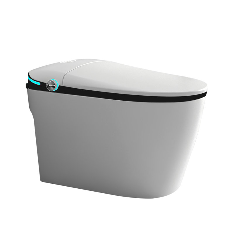 Toilette bidet intelligente - Siège à ouverture / fermeture automatique, affichage à DEL, eau chaude, sécheuse, fonction de lavage avec capteur de pieds, porcelaine blanche chauffée à l'eau, modes de lavage multiples, désodorisation, télécommande