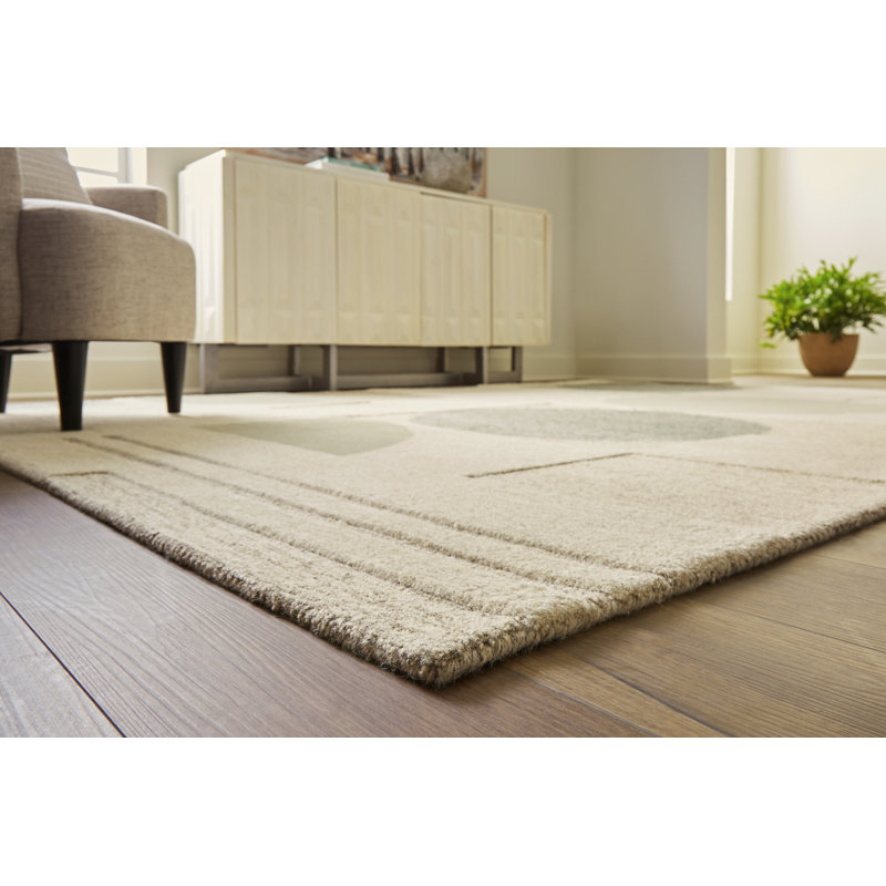 Handmade Tufted Linen Blue Green Wool Cotton 5' x 7' Rug