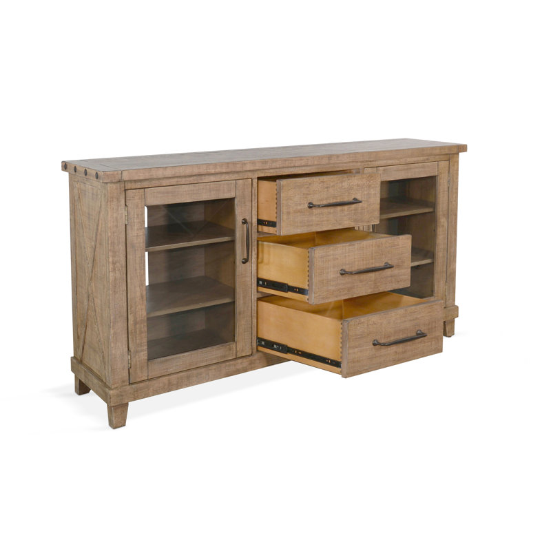 Anva Sideboard Buffet Console, 2 Doors, 3 Drawers, 65 Inch Brown Wood