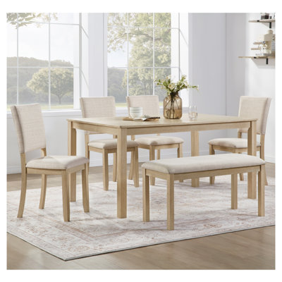 Ensemble de salle à manger moderne 6 pièces avec banc et 4 chaises - Ensemble de table de cuisine rectangulaire en chêne clair