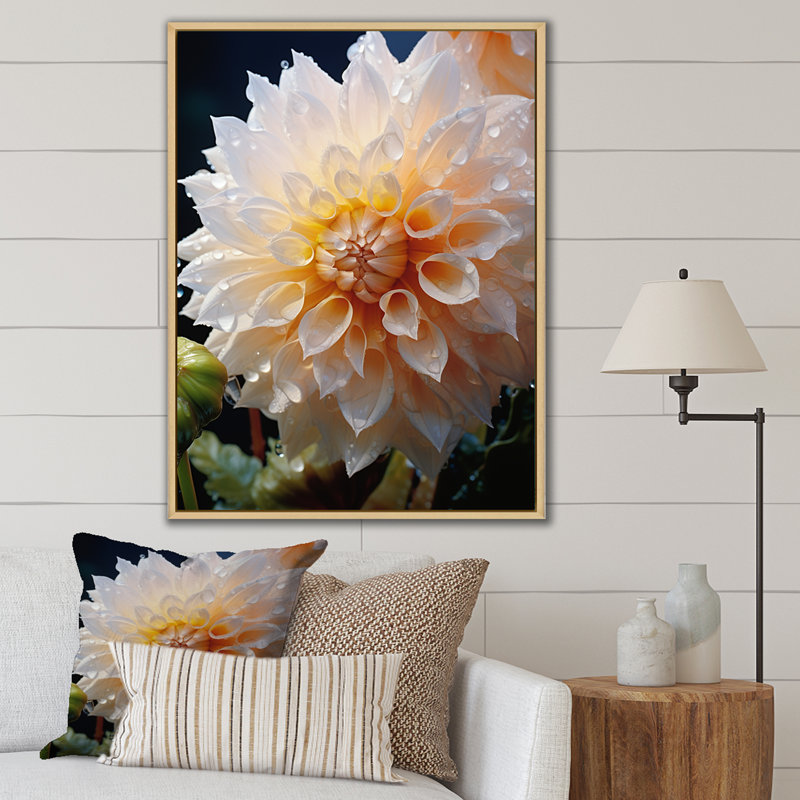 Sérénade florale orange sur toile, Cadre naturel flottant, H 44 po x l 34 po x P 1,5 po