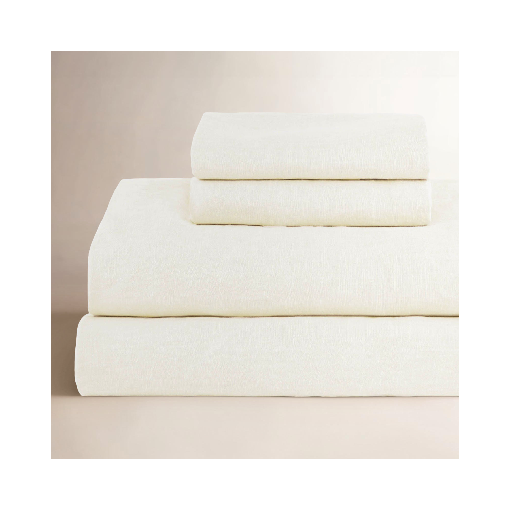 100% French Linen Sheet Set, Cream, Queen Sheet Set with 2 Pillowcases