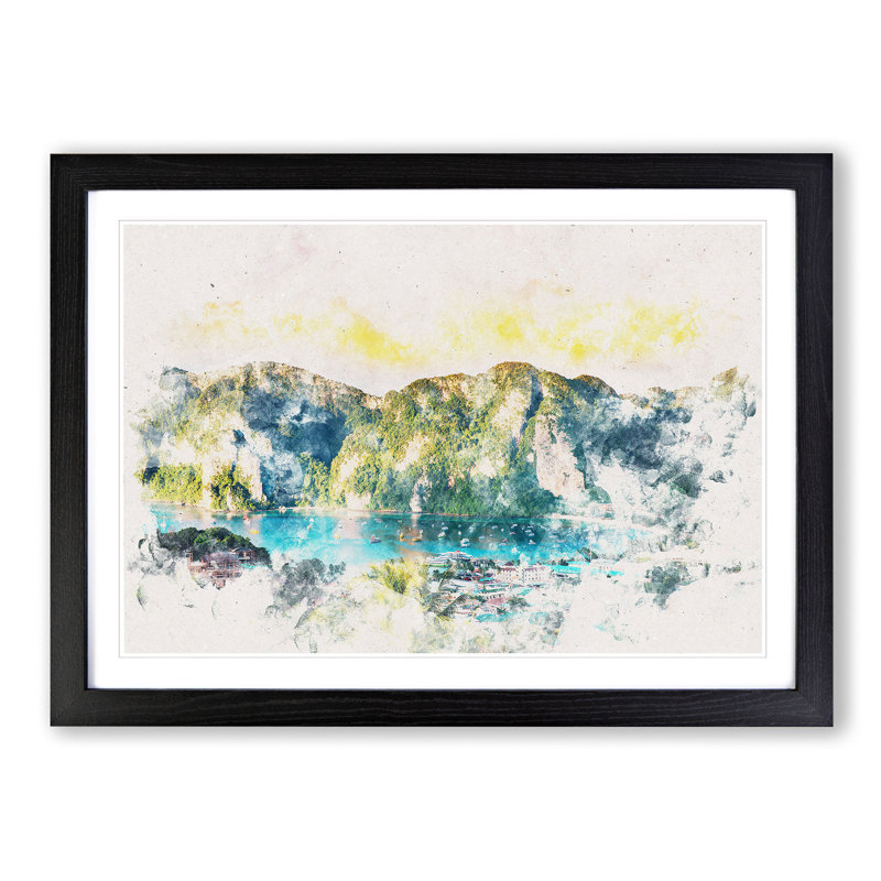 Phi Phi Islands in Thailand - Picture Frame Painting Print on MDF, Black Framed, 45cm H x 63cm W x 2cm D