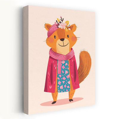 Whimsical Dressed Squirrel Whimsical Contemporary Squirrel Flower Forest Wall Art Print 1 Piece Wrapped Canvas Wall Art