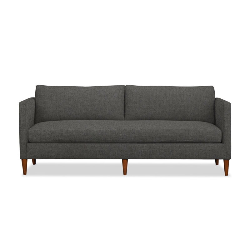 Clifford 87" Upholstered Custom Bench-Seat Sofa, Zuma Charcoal Textured Linen