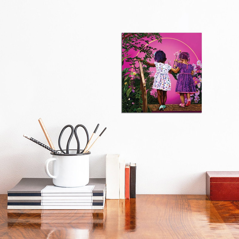 Voyage avec ma sœur-impression d’art graphique, H 12 po x l 12 po x P 0,75 po, Toile tendue, Pas de tapis