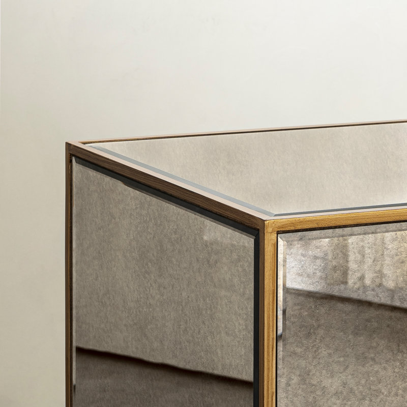 Table de bout rectangulaire en verre et en bois manufacturé Adelais