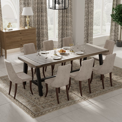 9 Pieces Modern Farmhouse Rectangle Dining Set with Mid-century High Back Dining Chair Set for 8
