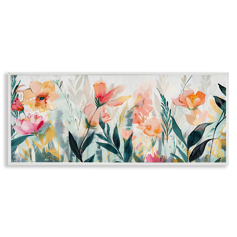 Giclée encadrée Flower Garden Whispers, conception par Elara Yasna, H 10 po x l 24 po, Blanc