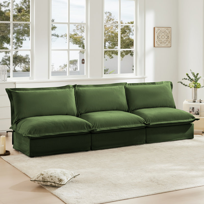 Canapé modulaire sans accoudoirs Aumiller, Vert, H 34,6 po x l 109,8 po x P 33 po, Chenille