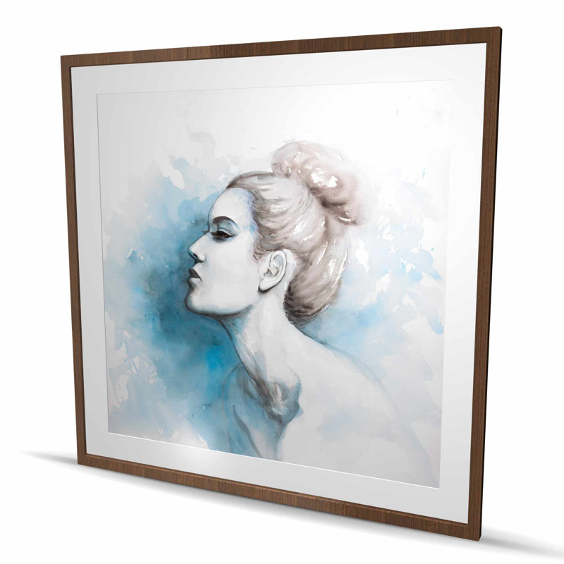 Profil de fille à l'aquarelle abstraite | Impression encadrée avec passe-partout