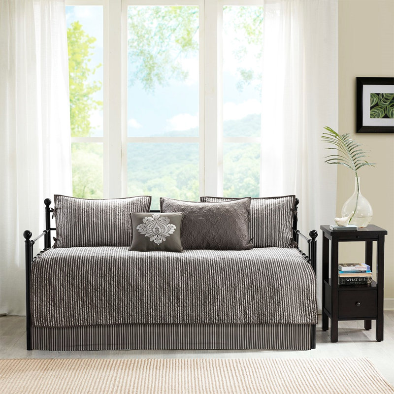 Housse de lit de jour simple gris foncé, 6 réversibles, rembourrage en coton, avec housse, taies décoratives, coussin décoratif 6 pièces - gris, rembourrage, taille, comprend 3