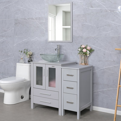 Nakita 36" Single Bathroom Vanity Set with Glass Sink, Water Saving Faucet, Pop up Drain