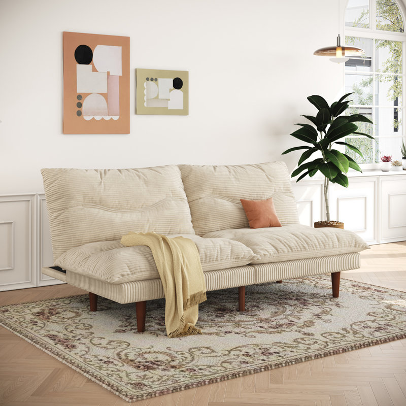 71" Convertible Corduroy Futons Sofa Folding Reclining Sleeper Sofa, Beige Corduroy
