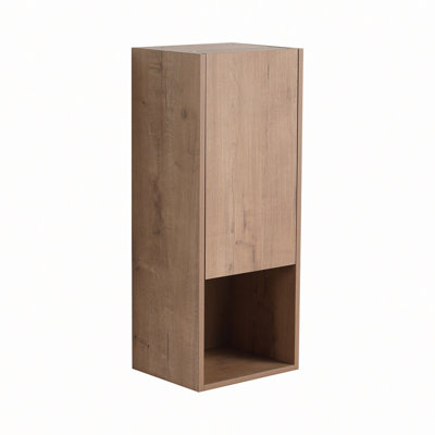 12 Inch Bathroom Side Cabinet with Soft Close Doors and Floating Mounting Design, Imitative Oak Finish