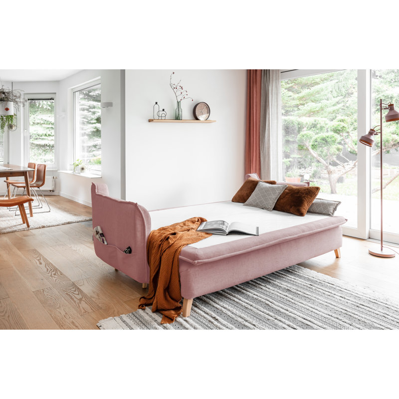 Charming Charlie 3 Seater Sofa Bed, Pink Linen