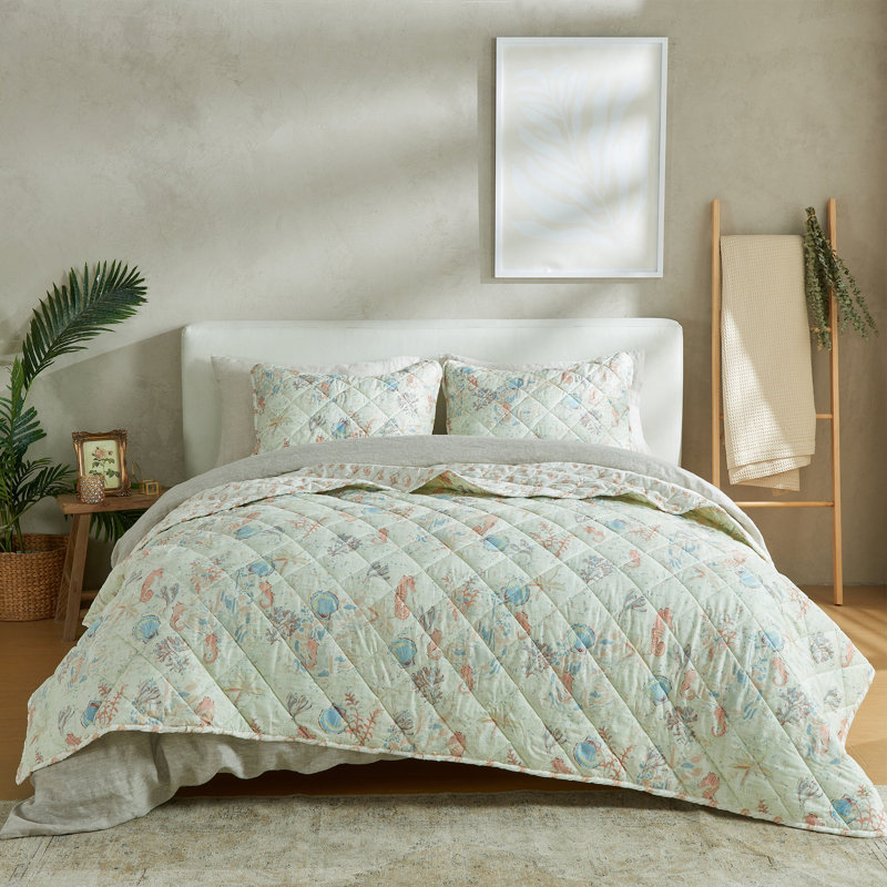 Ensemble de courtepointe réversible avec taies décoratives Coastal Inspired, Courtepointe très grand et 2 très grandes taies 