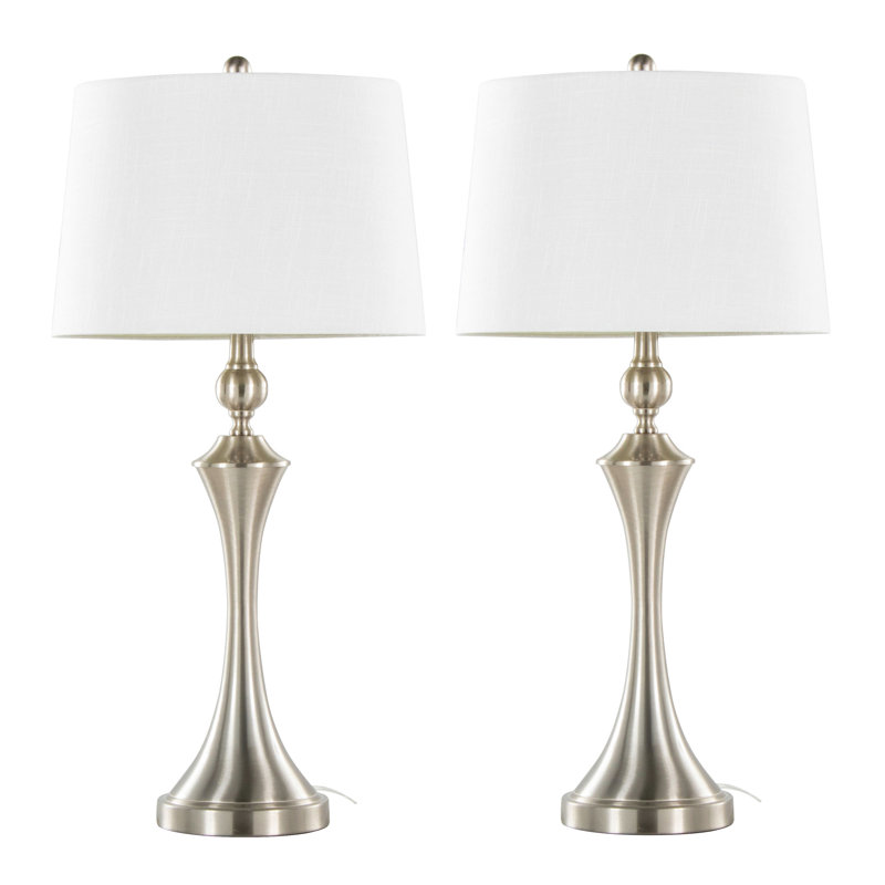 Flint 30" Contemporary Metal Table Lamp with Textured Slub Linen Shade and Built-In USB Port from Grandview Gallery by LumiSource - Set of 2
