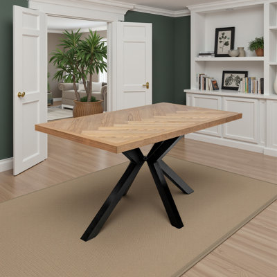 Ash Metal Base Dining Table