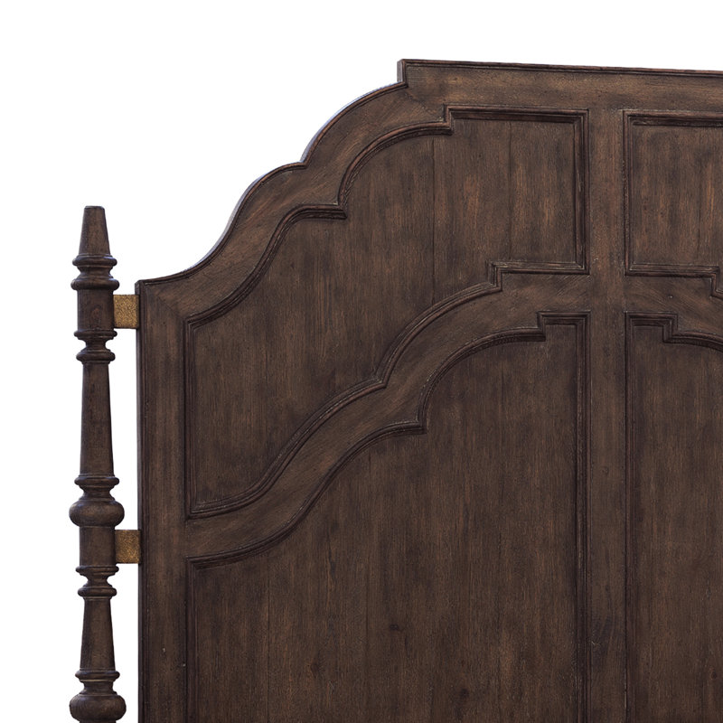 Revival Row Brown Queen Wood Panel Bed with Intricate Carvings