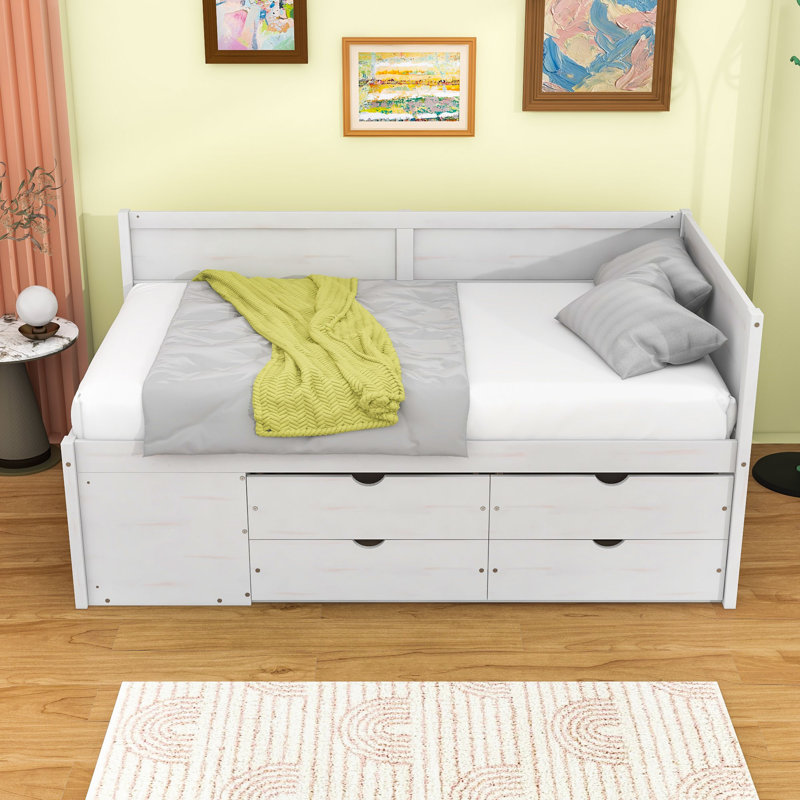 Wood Daybed with Pull-Out Drawers and Shelves, Twin, White